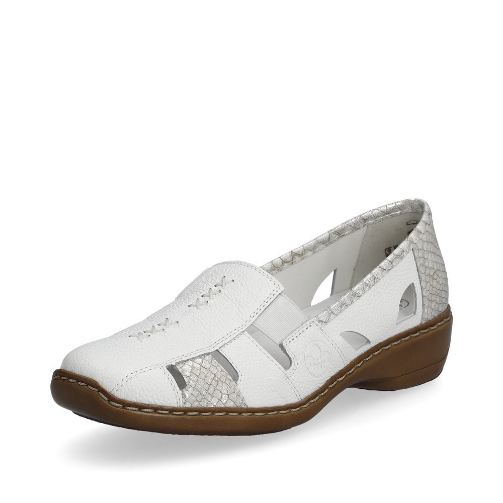 Rieker 41385 Ladies Elasticated Leather Shoes - White