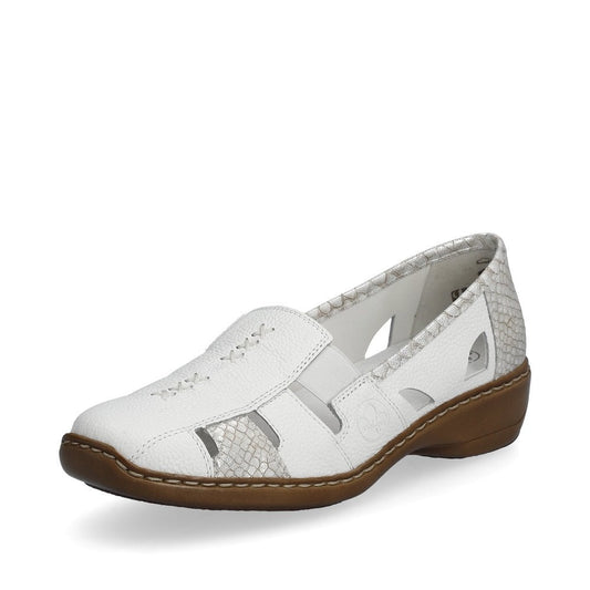 Rieker 41385 Ladies Elasticated Leather Shoes - White