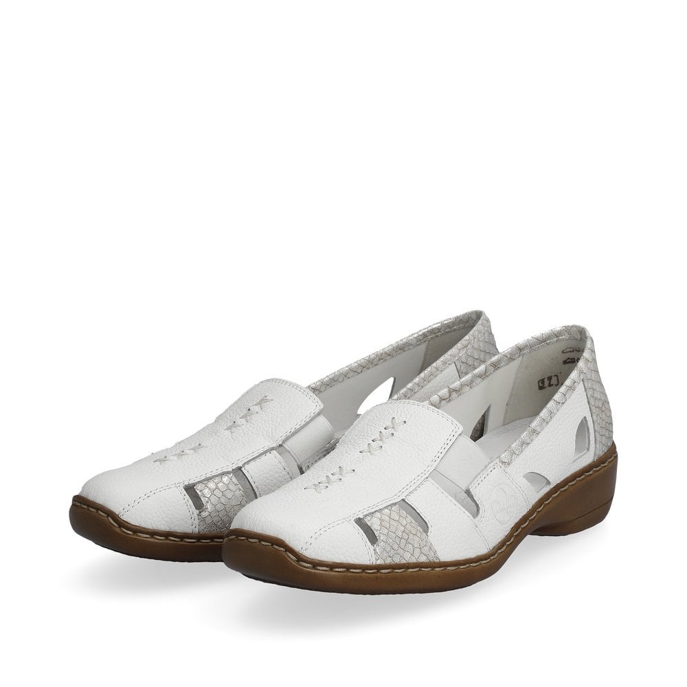 Rieker 41385 Ladies Elasticated Leather Shoes - White