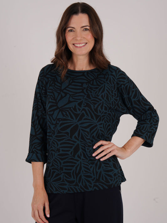 TIGI Panelled 3/4 Sleeve Top - Peacock