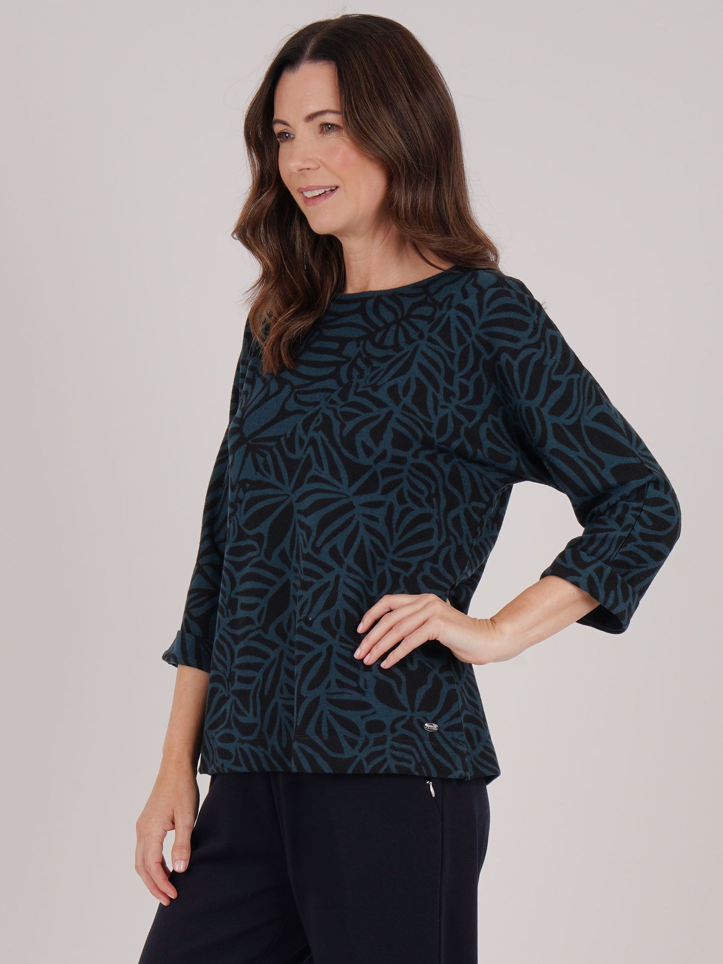 TIGI Panelled 3/4 Sleeve Top - Peacock