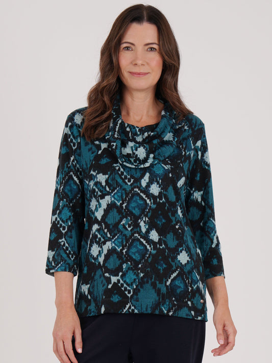 TIGI Tribal Print Cowl Neck Top - Everglade