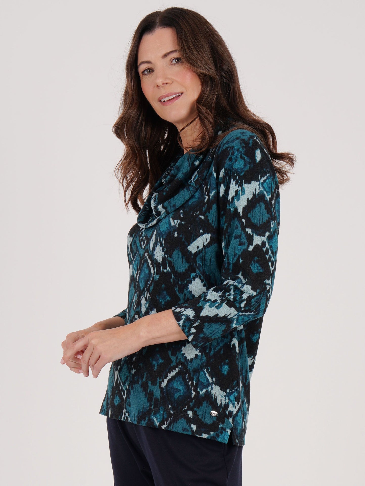 TIGI Tribal Print Cowl Neck Top - Everglade