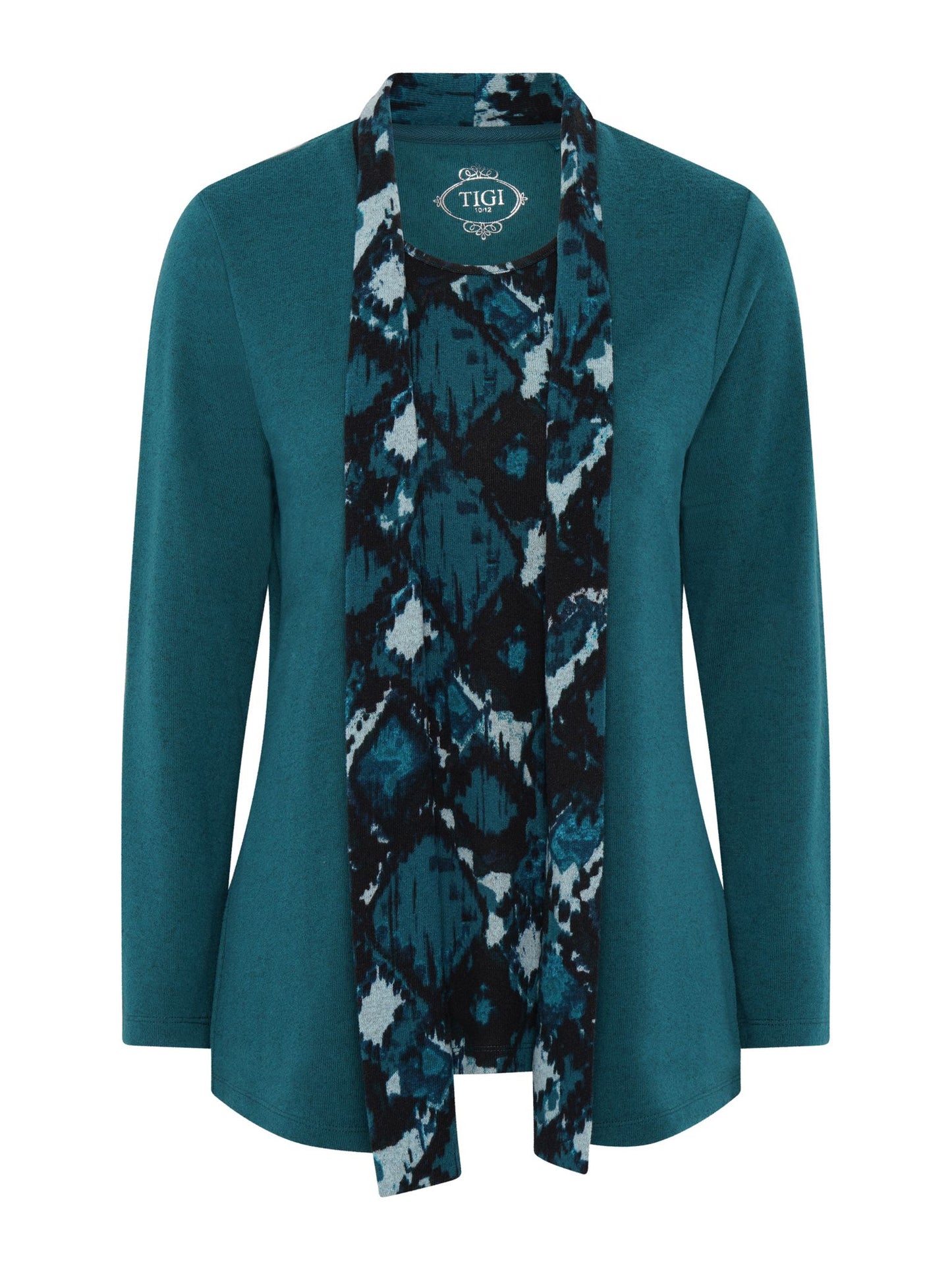 Tigi Tribal Ikat Print 2 in 1 Mock Cardi Tunic - Everglade Green