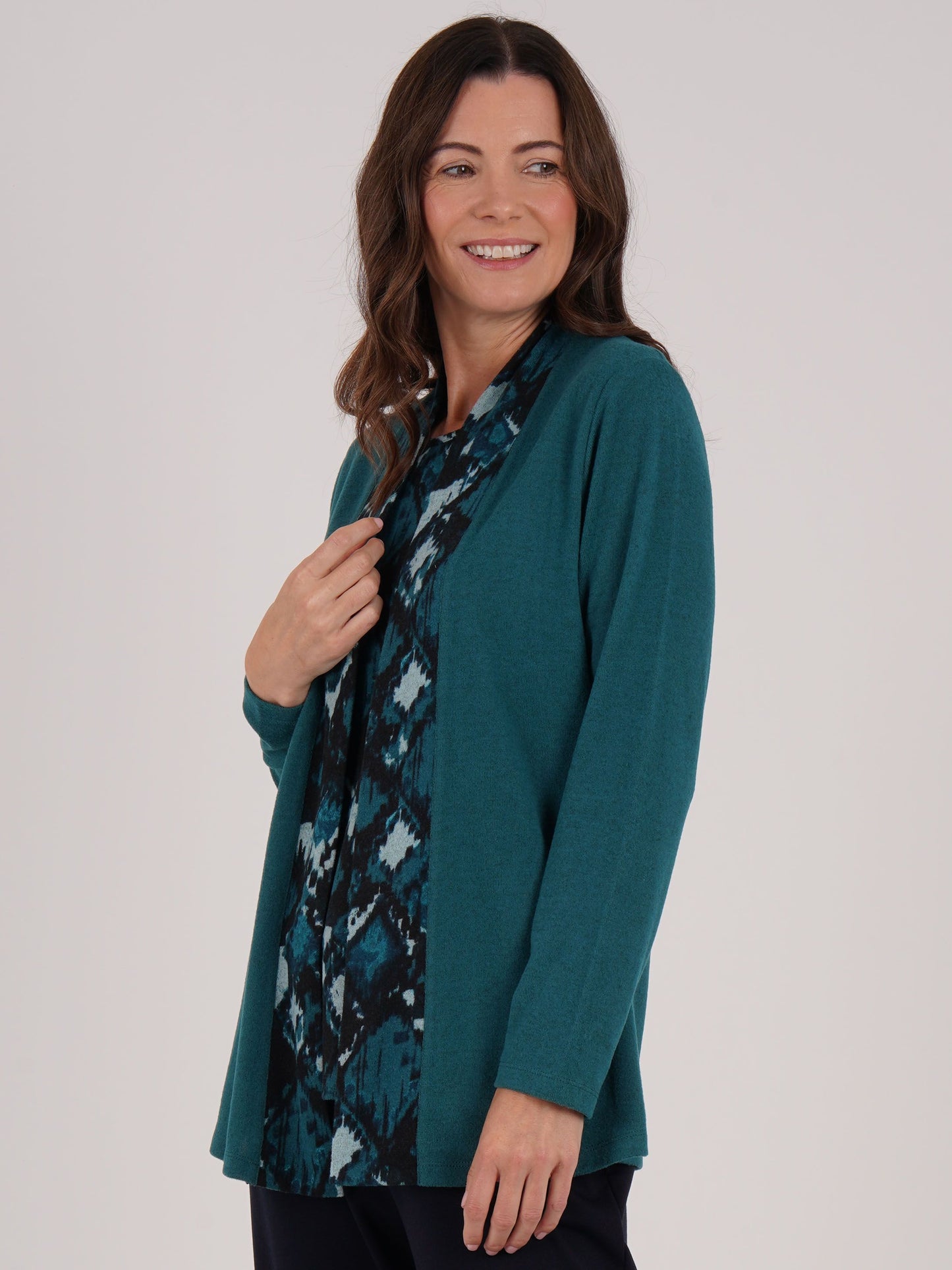 Tigi Tribal Ikat Print 2 in 1 Mock Cardi Tunic - Everglade Green