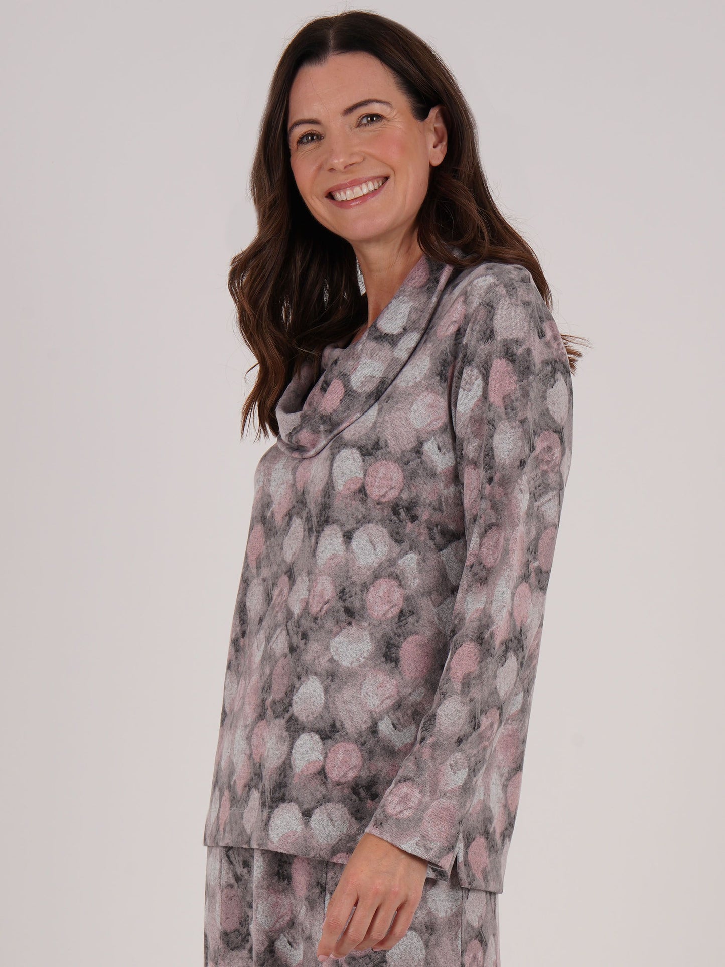 Tigi Blur Dot Print Cowl Neck Top - Rose Pink