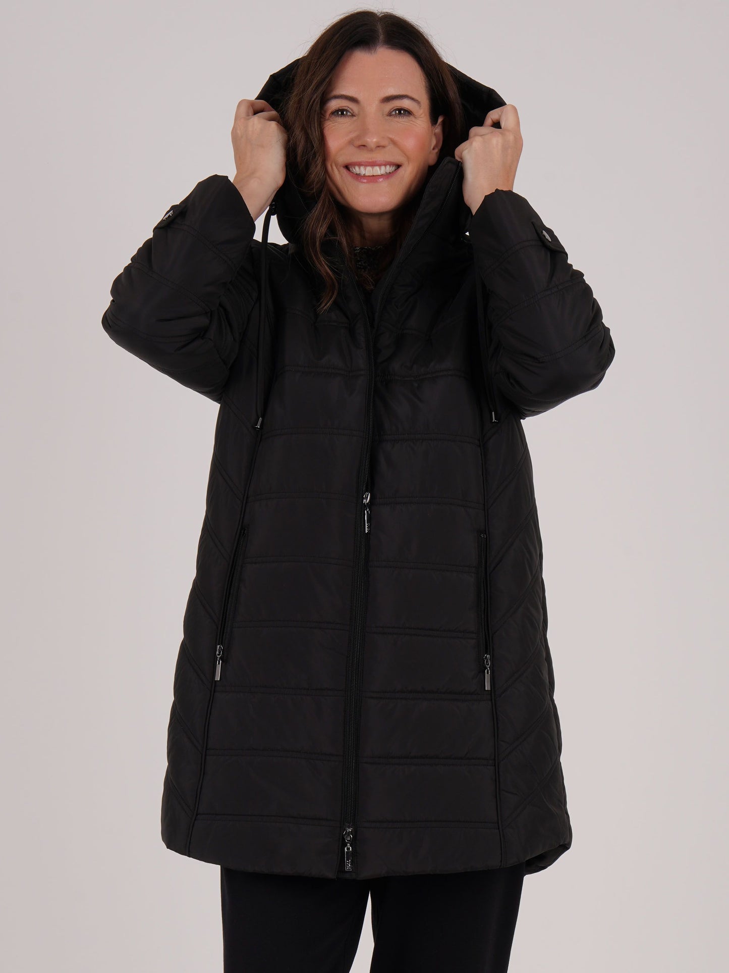 TIGI Waisted Hooded Coat - Black
