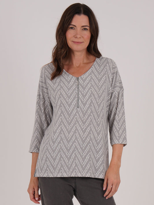 TIGI Chevron Zip Front Top - Putty Grey