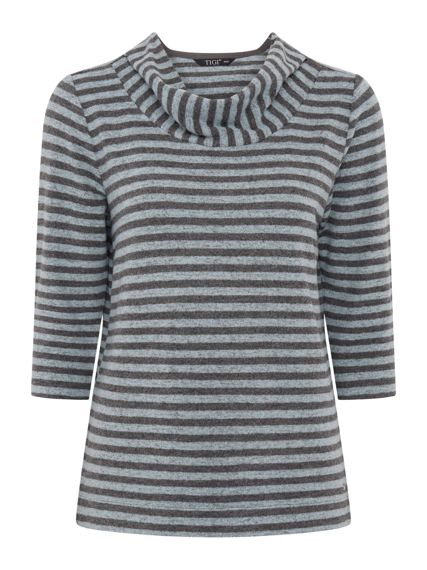 TIGI Yarn Dye Stripe Drape Cowl Neck Top - Mint Green
