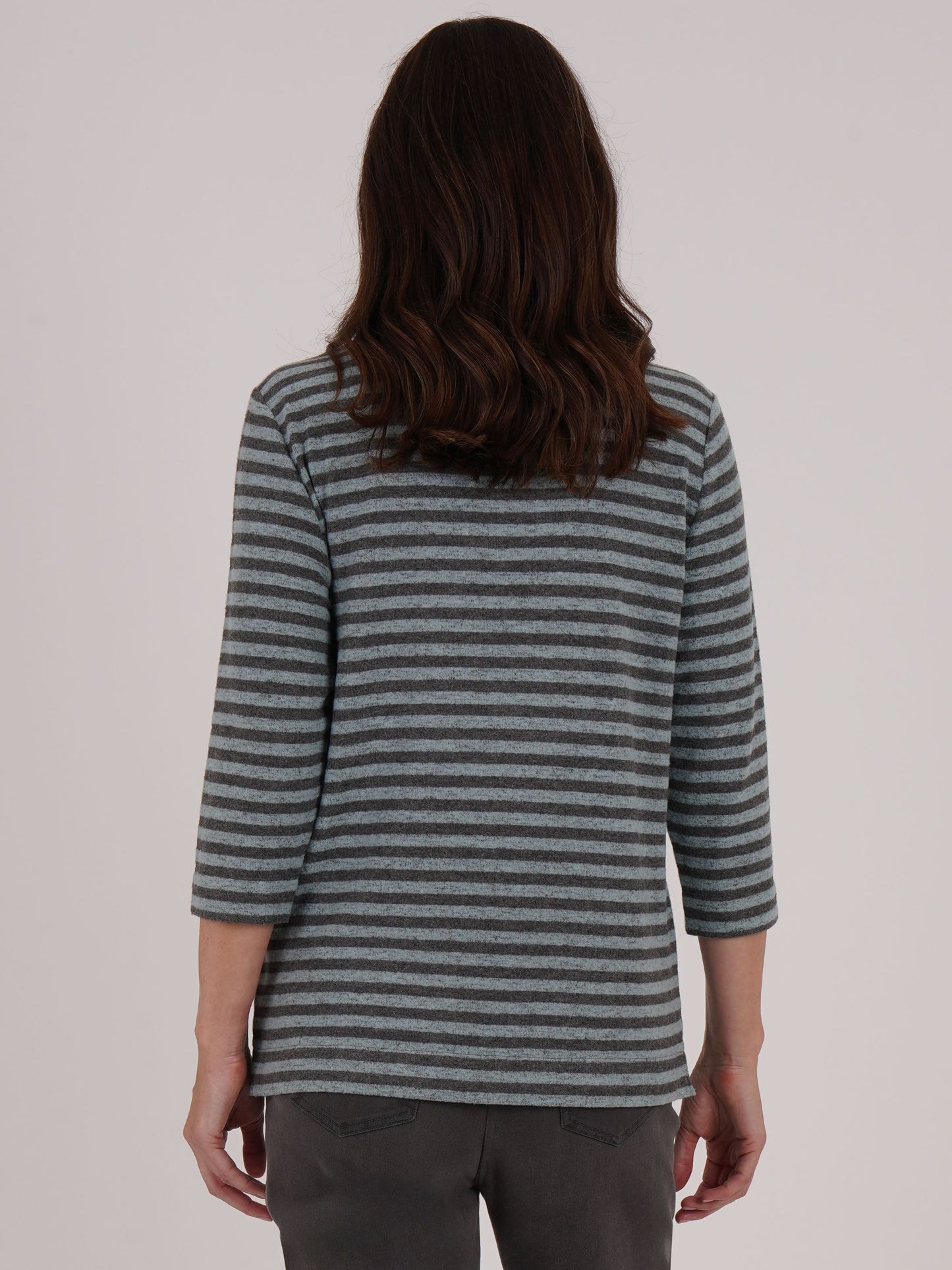 TIGI Yarn Dye Stripe Drape Cowl Neck Top - Mint Green