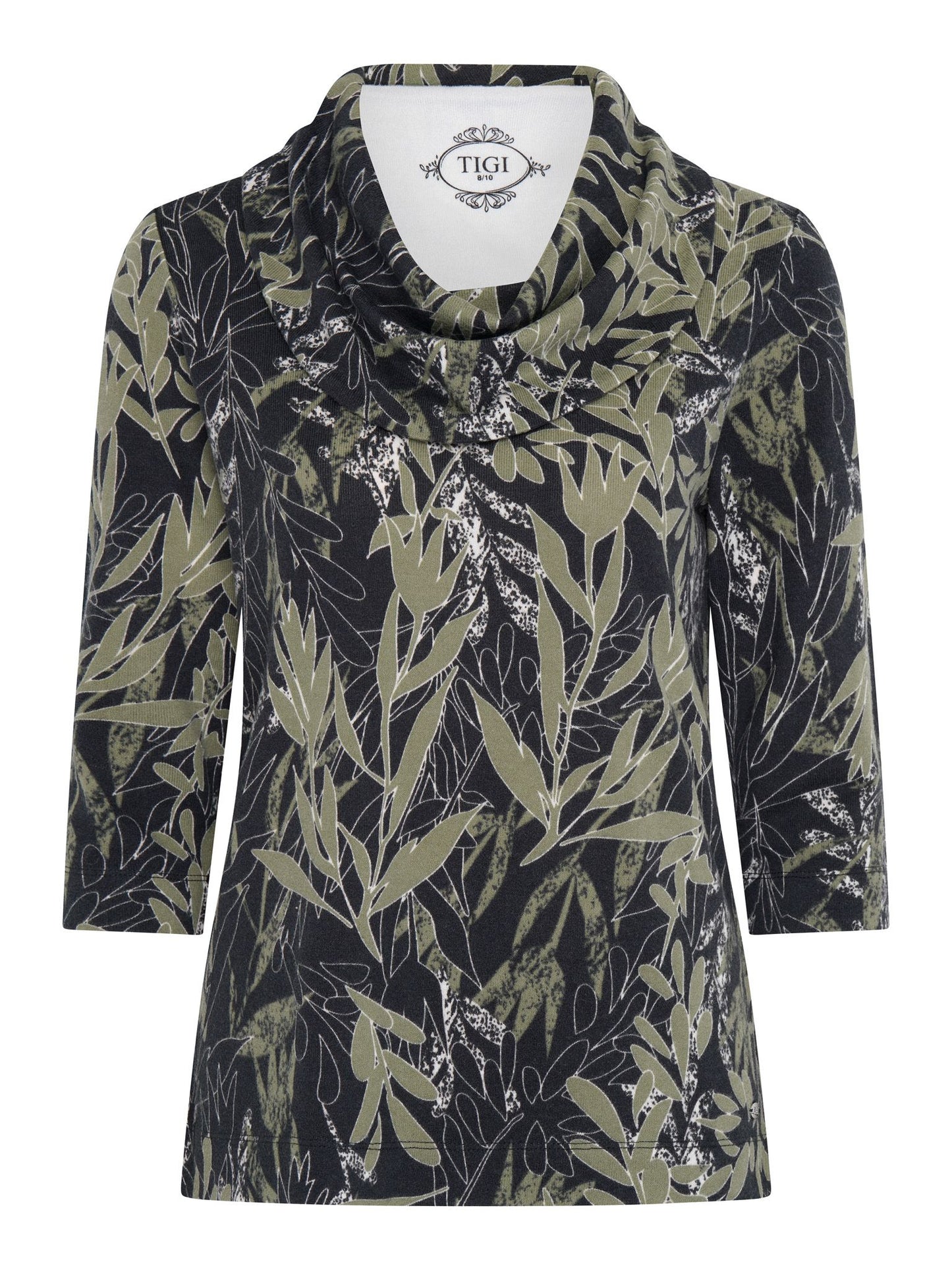 Tigi Jungle Leaf Print Top - Charcoal/ Green