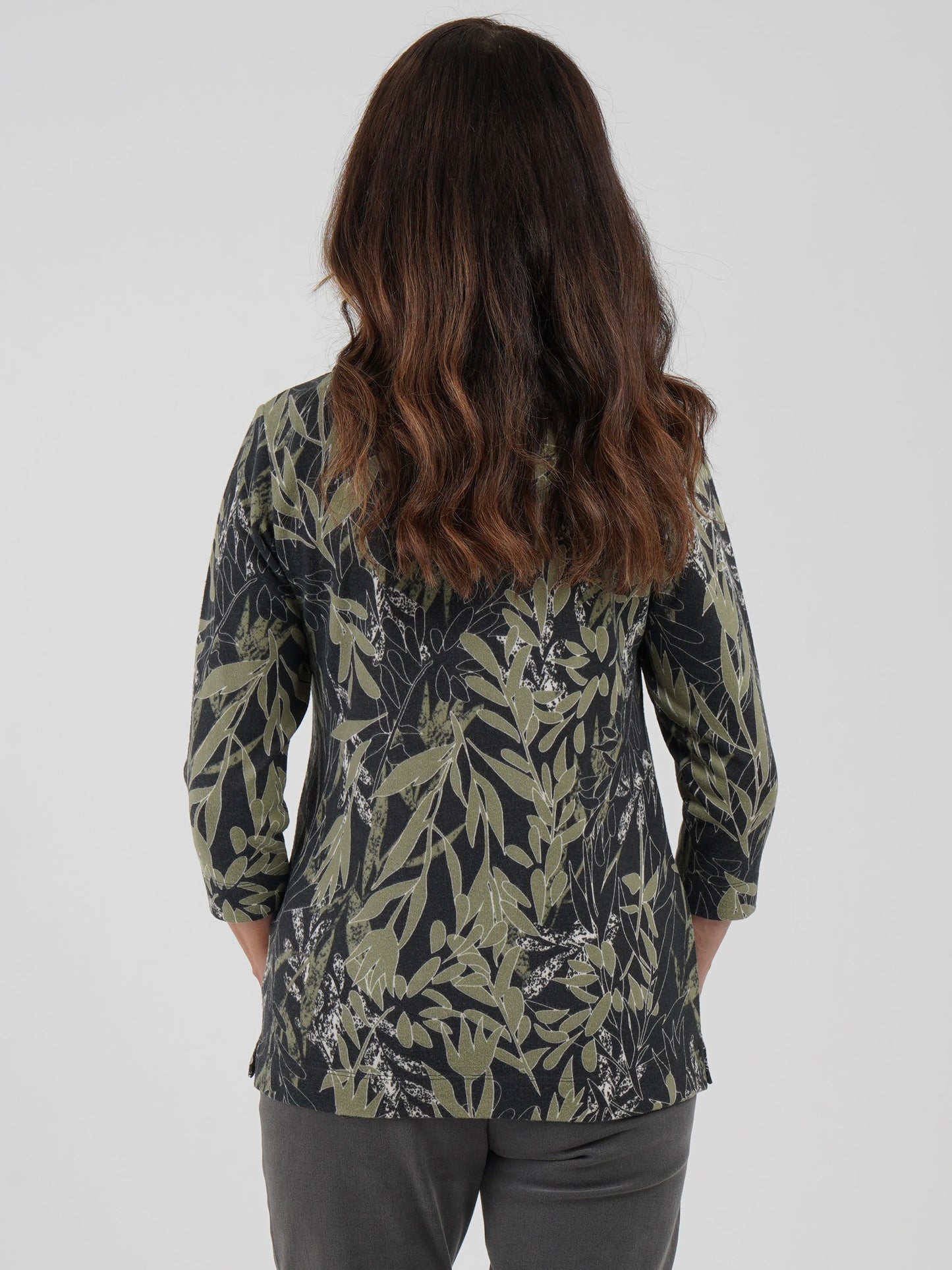 Tigi Jungle Leaf Print Top - Charcoal/ Green