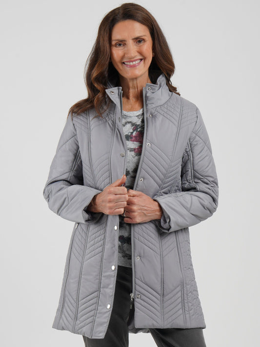 TIGI Chevron Quilt Coat - Putty Grey