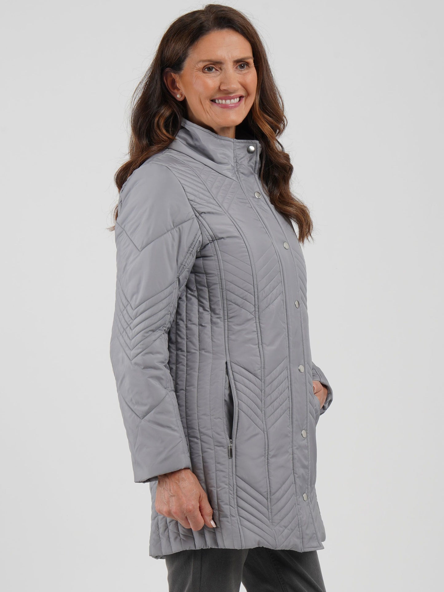 TIGI Chevron Quilt Coat - Putty Grey