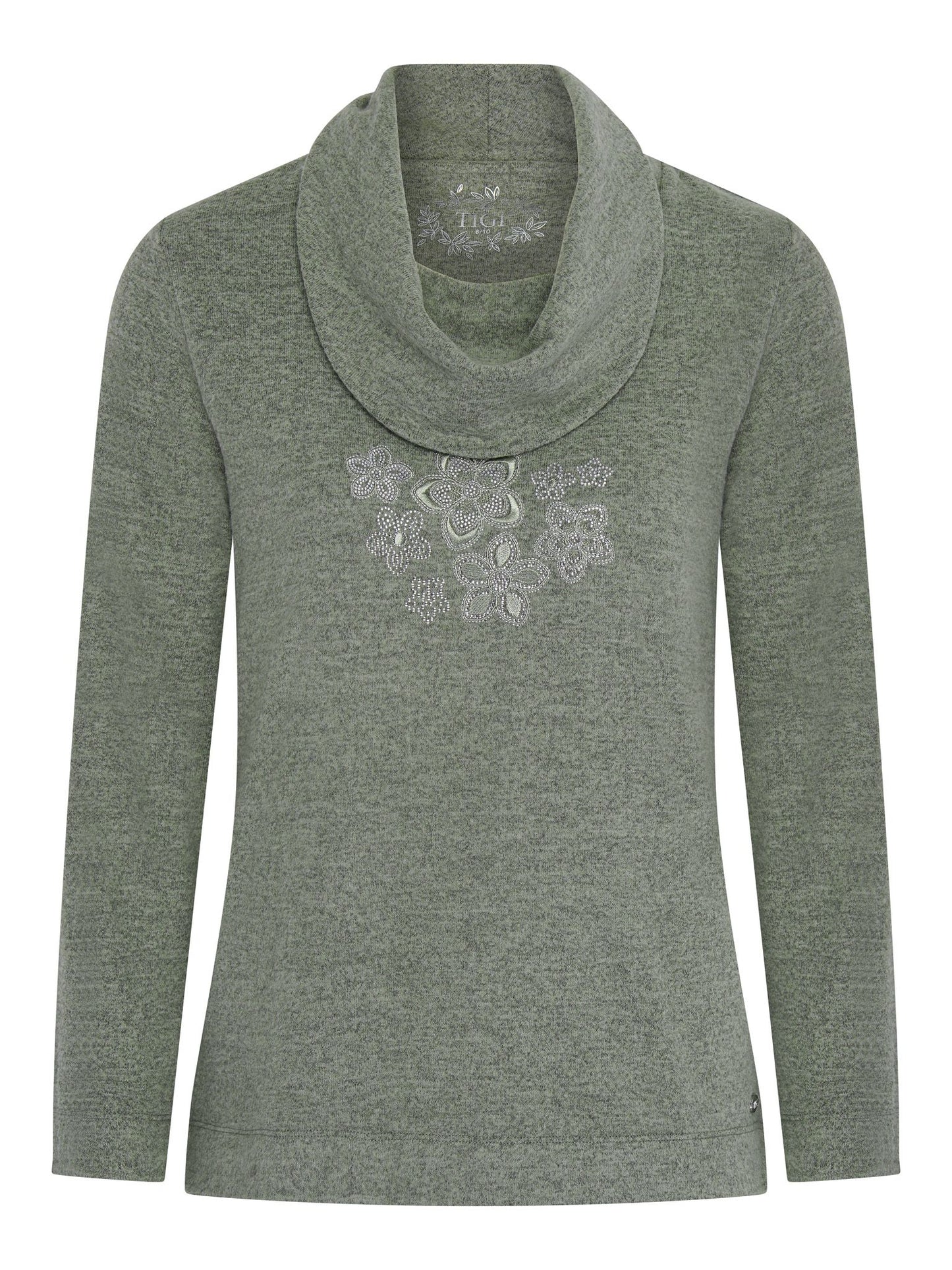 TIGI Diamante Placement Cowl Neck Top - Basil