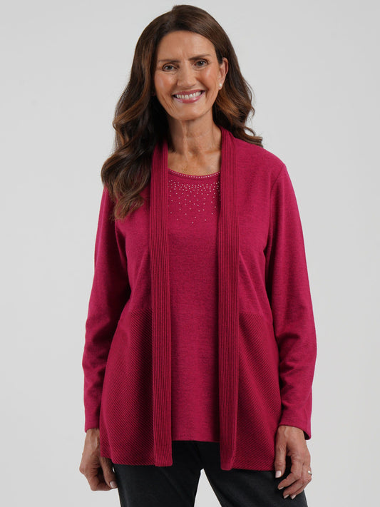 TIGI Ribbed Mock Cardi Tunic - Berry