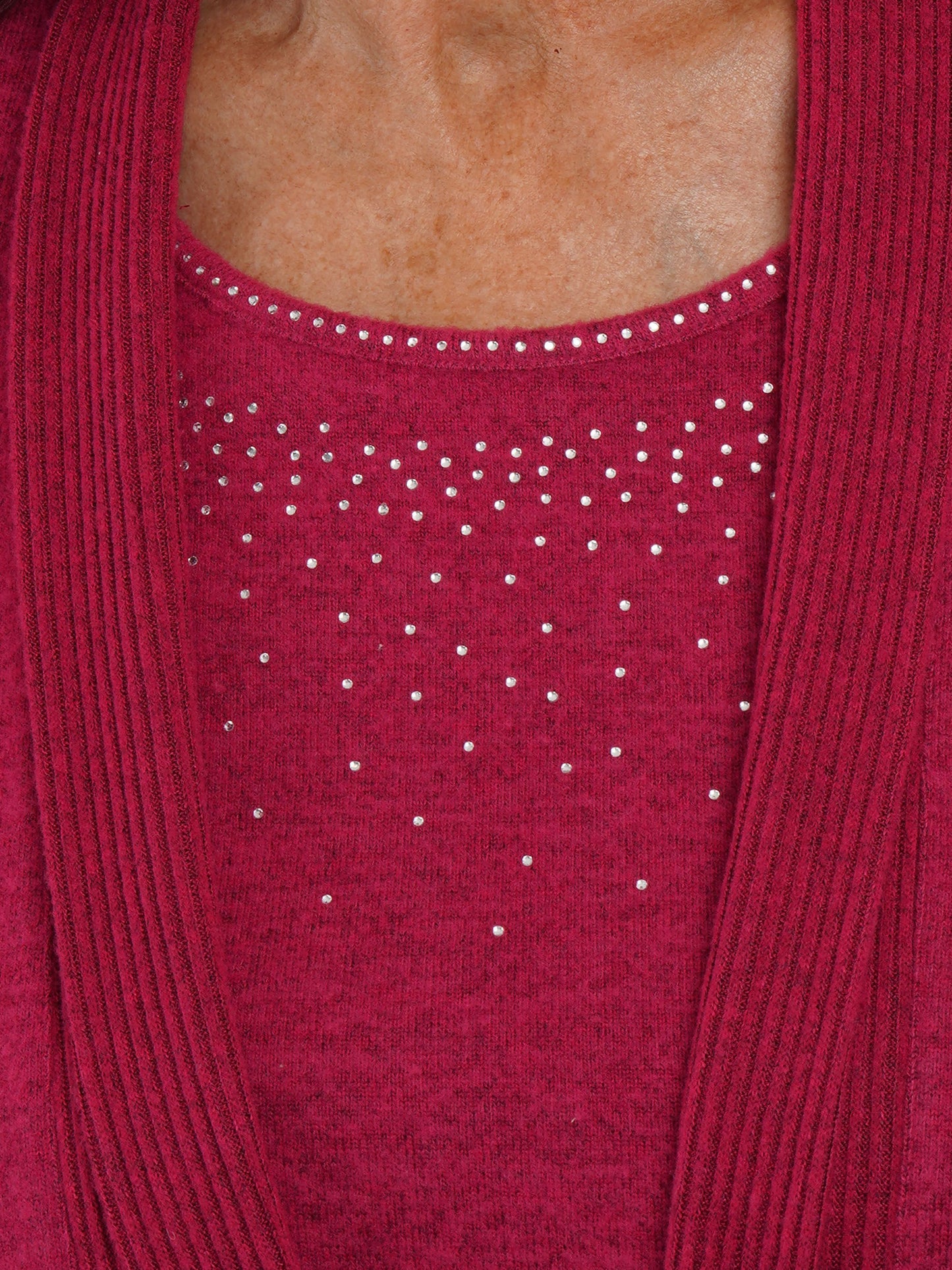 TIGI Ribbed Mock Cardi Tunic - Berry