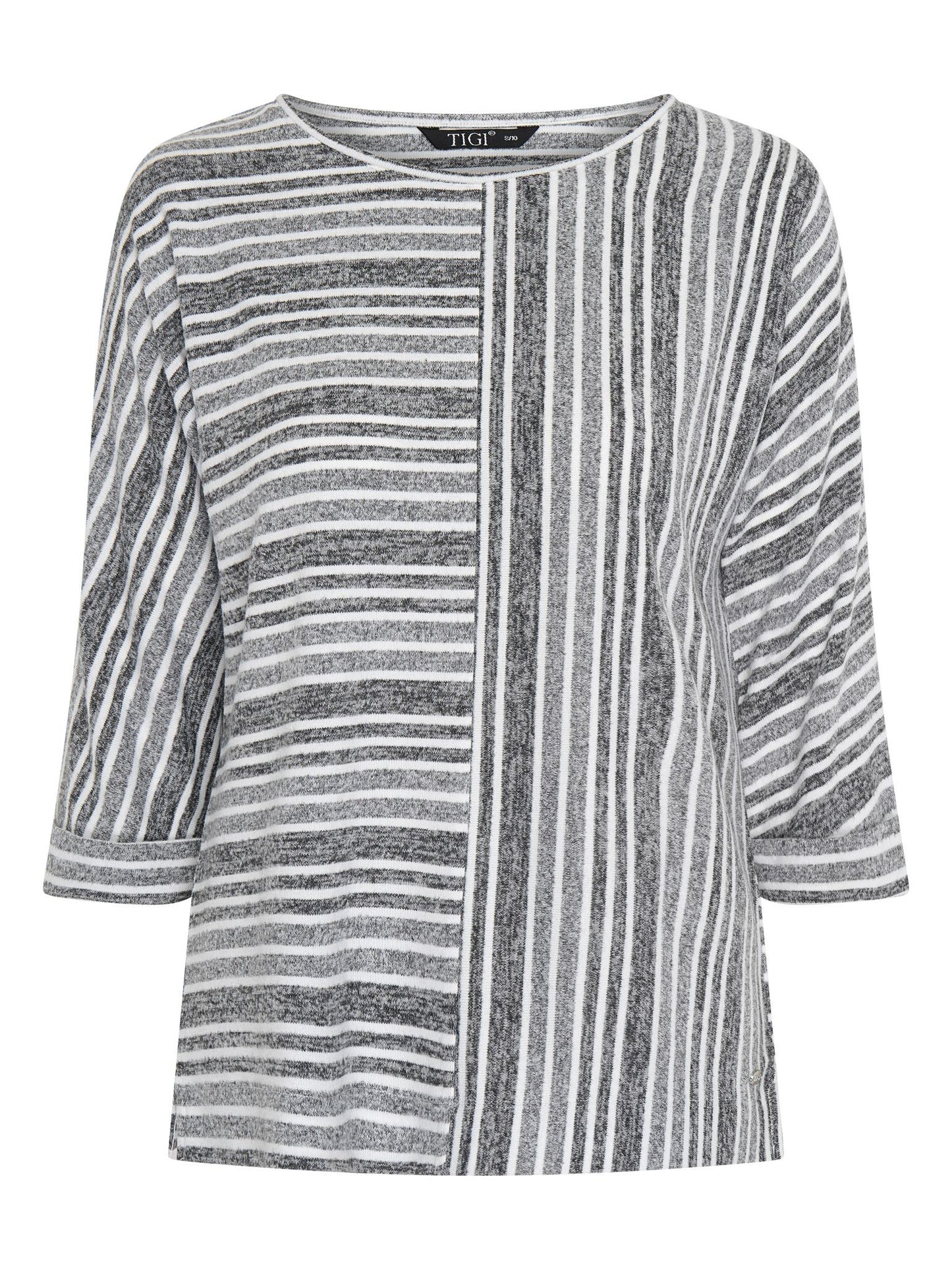 TIGI Cut And Sew Panelled Stripe Top - Silver Grey