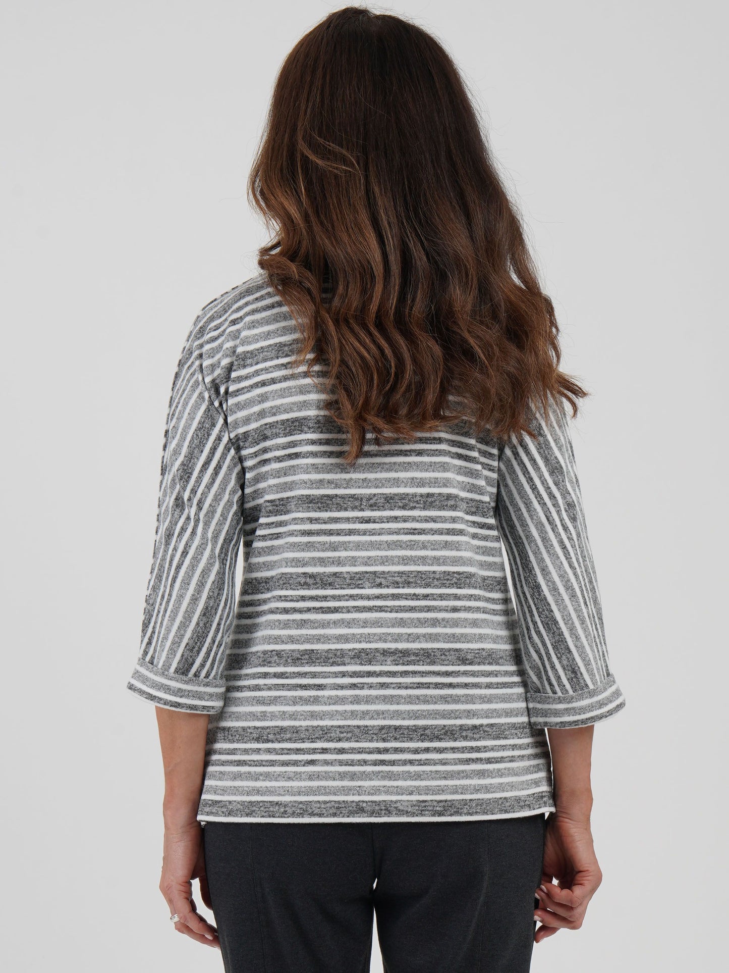TIGI Cut And Sew Panelled Stripe Top - Silver Grey