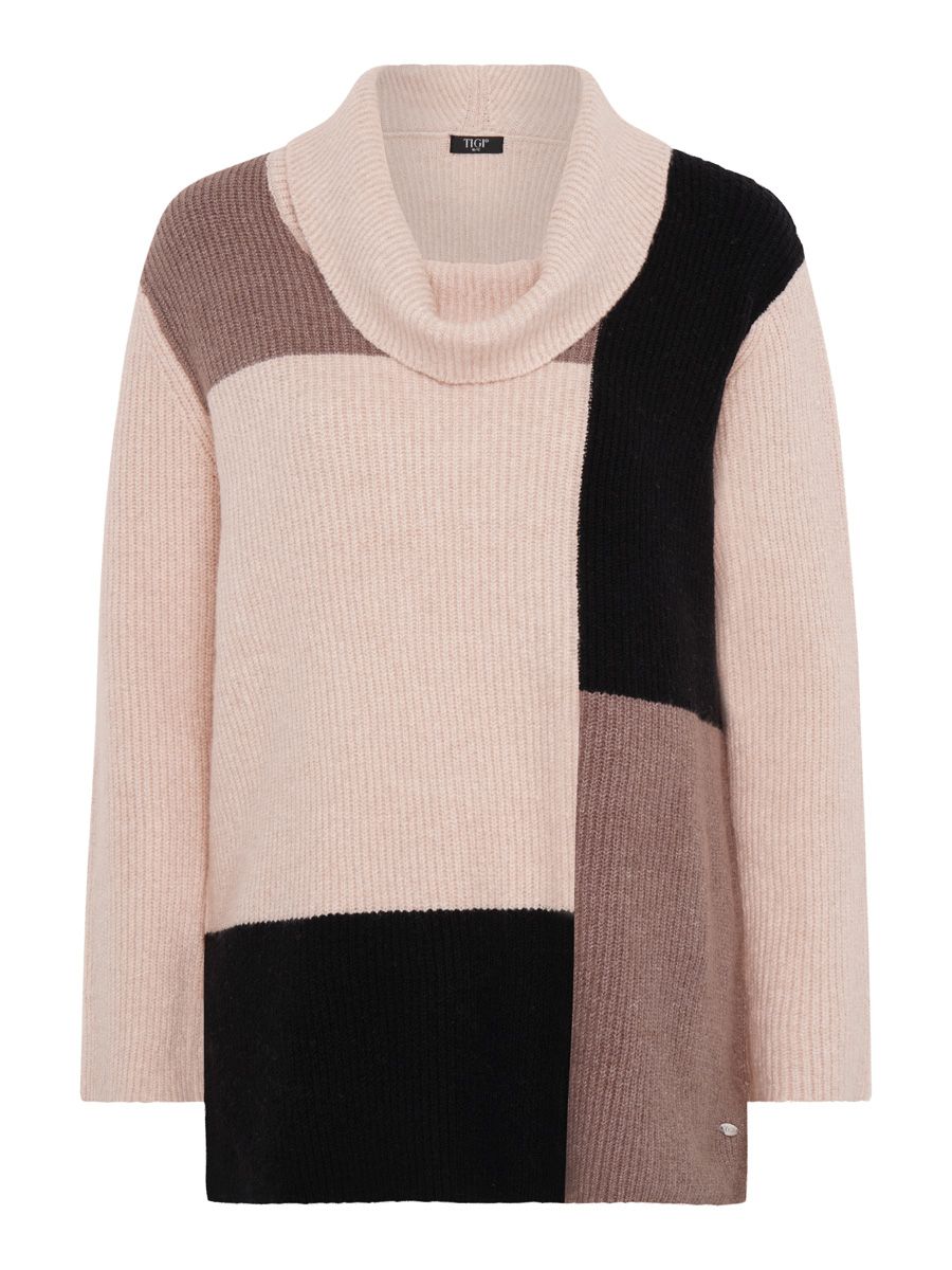 TIGI Colour Block Knitted Jumper - Stone