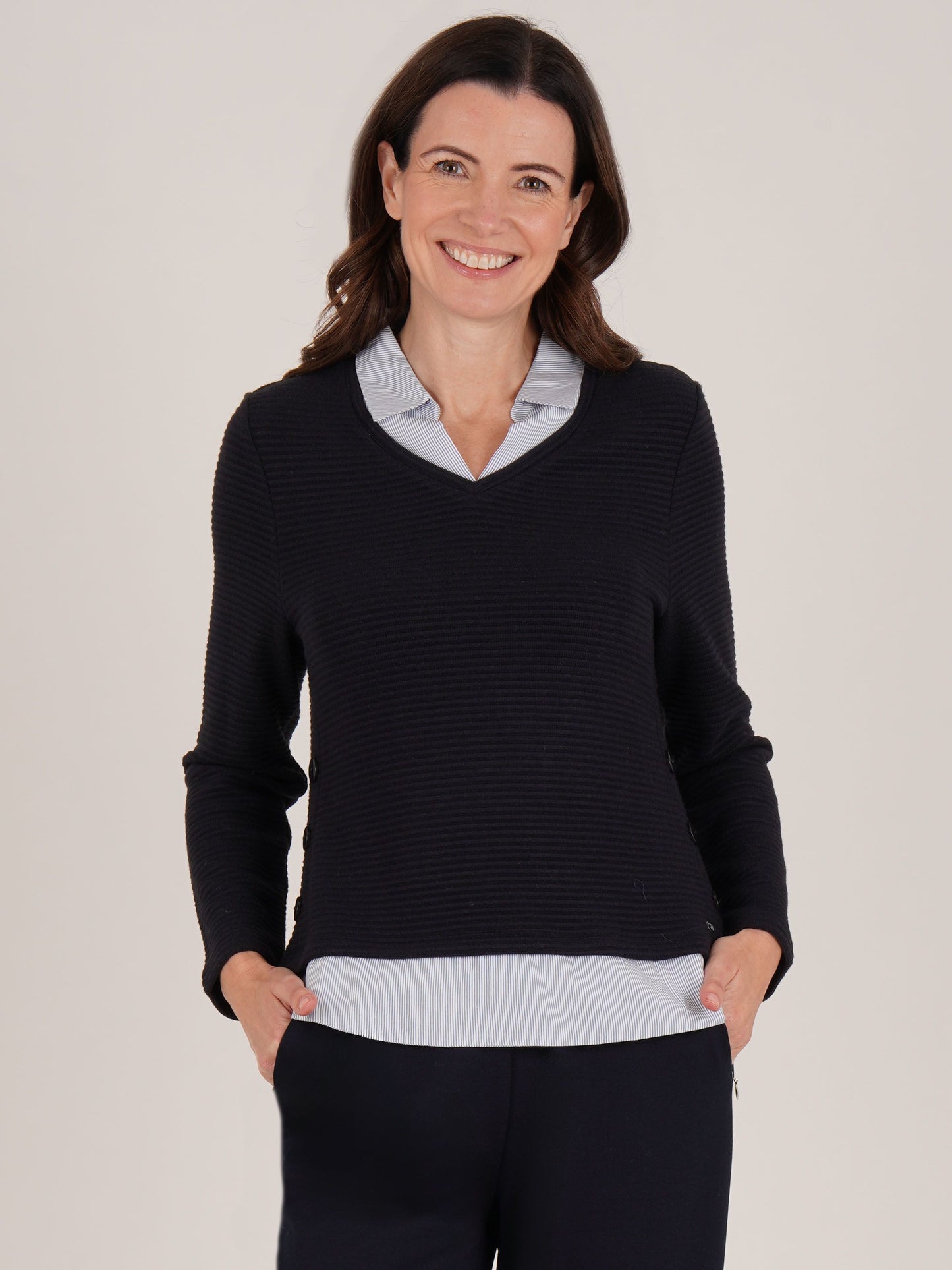 TIGI Shirt Detail Jumper - Navy