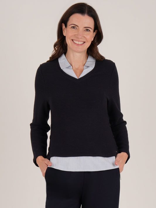 TIGI Shirt Detail Jumper - Navy