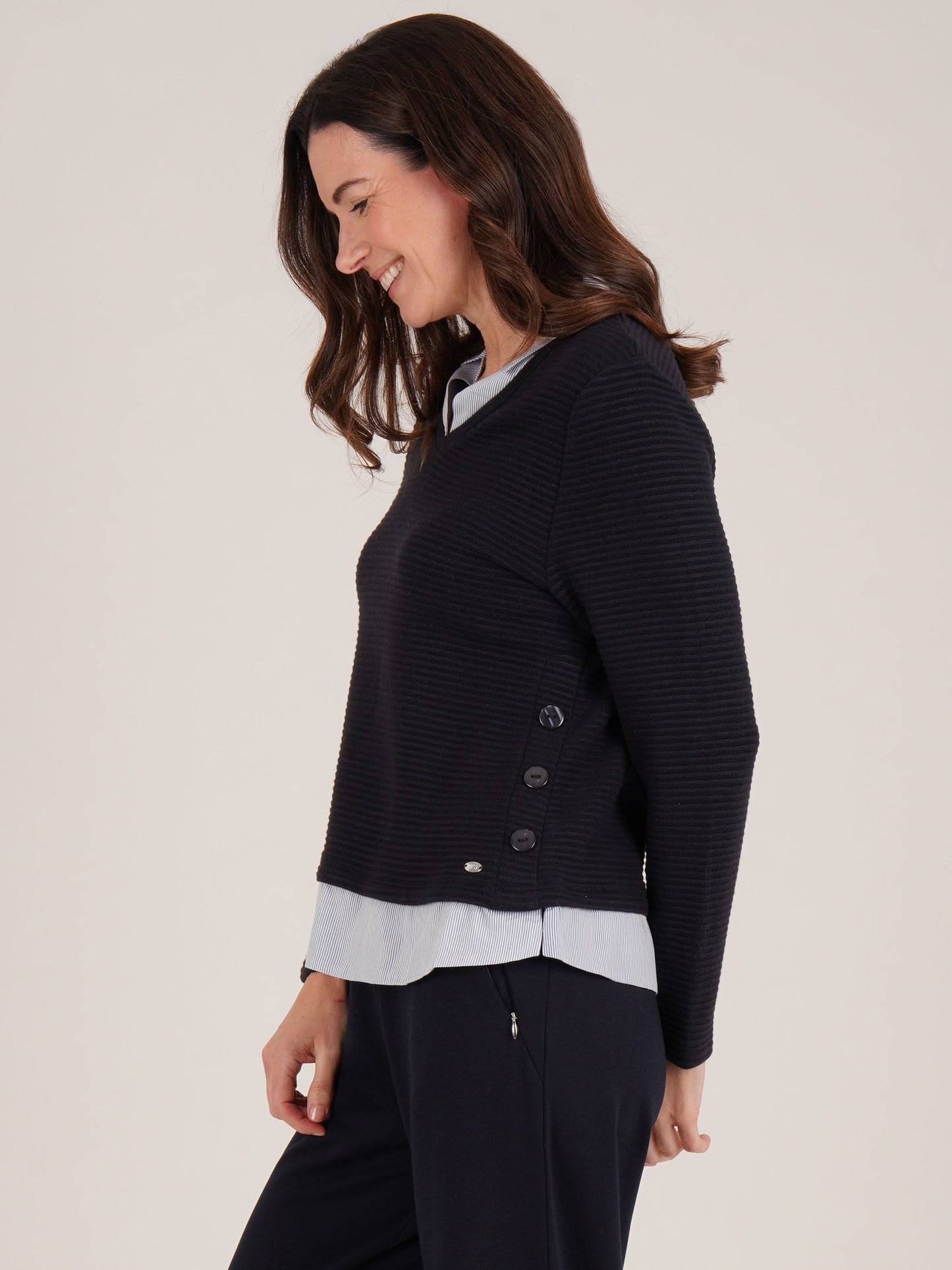 TIGI Shirt Detail Jumper - Navy