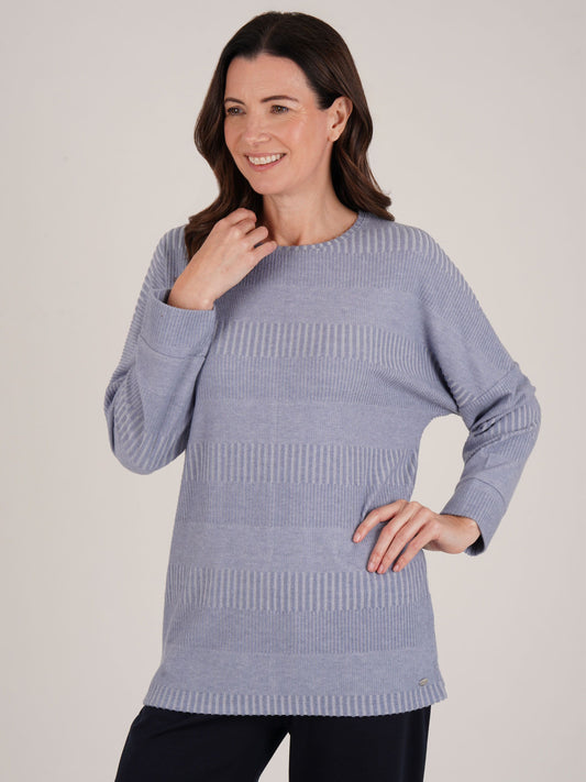 TIGI Solid Textured 3/4 Sleeve Top - Chambray Blue