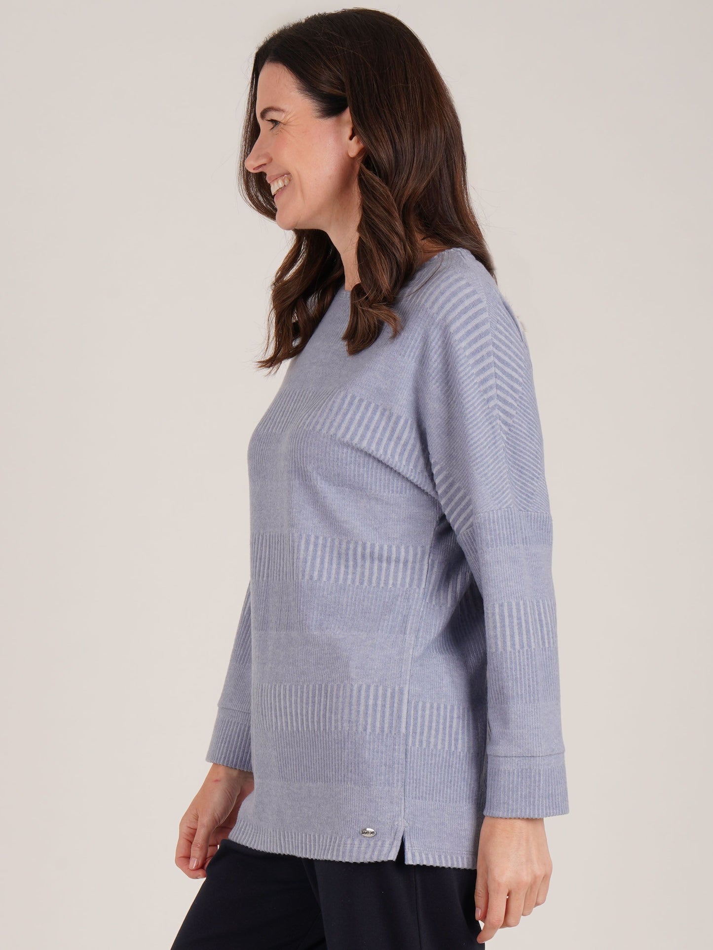 TIGI Solid Textured 3/4 Sleeve Top - Chambray Blue