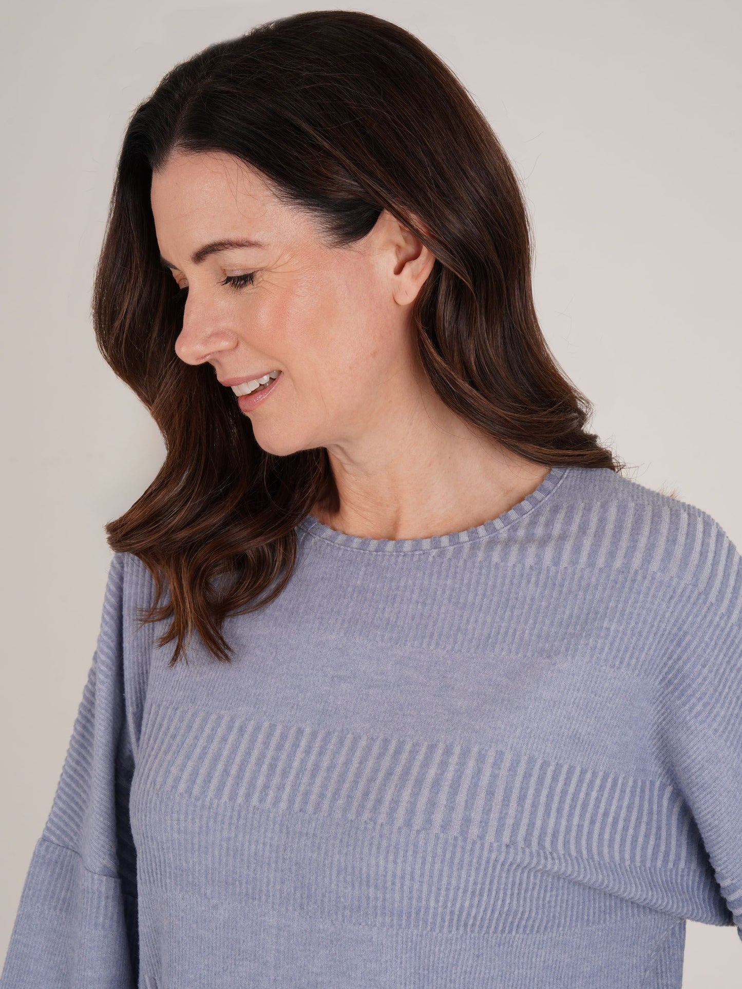 TIGI Solid Textured 3/4 Sleeve Top - Chambray Blue