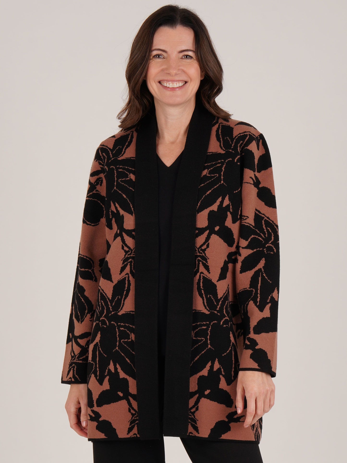 TIGI Longline Floral Cardi - Camel