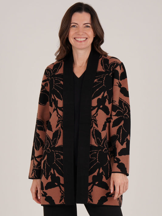 TIGI Longline Floral Cardi - Camel