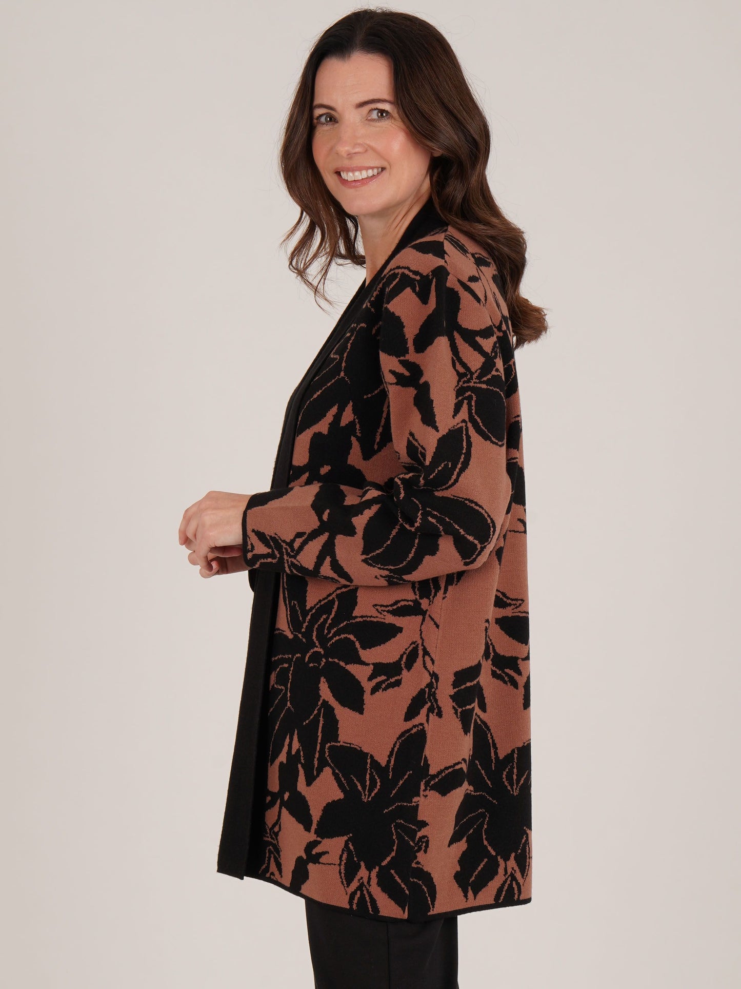 TIGI Longline Floral Cardi - Camel
