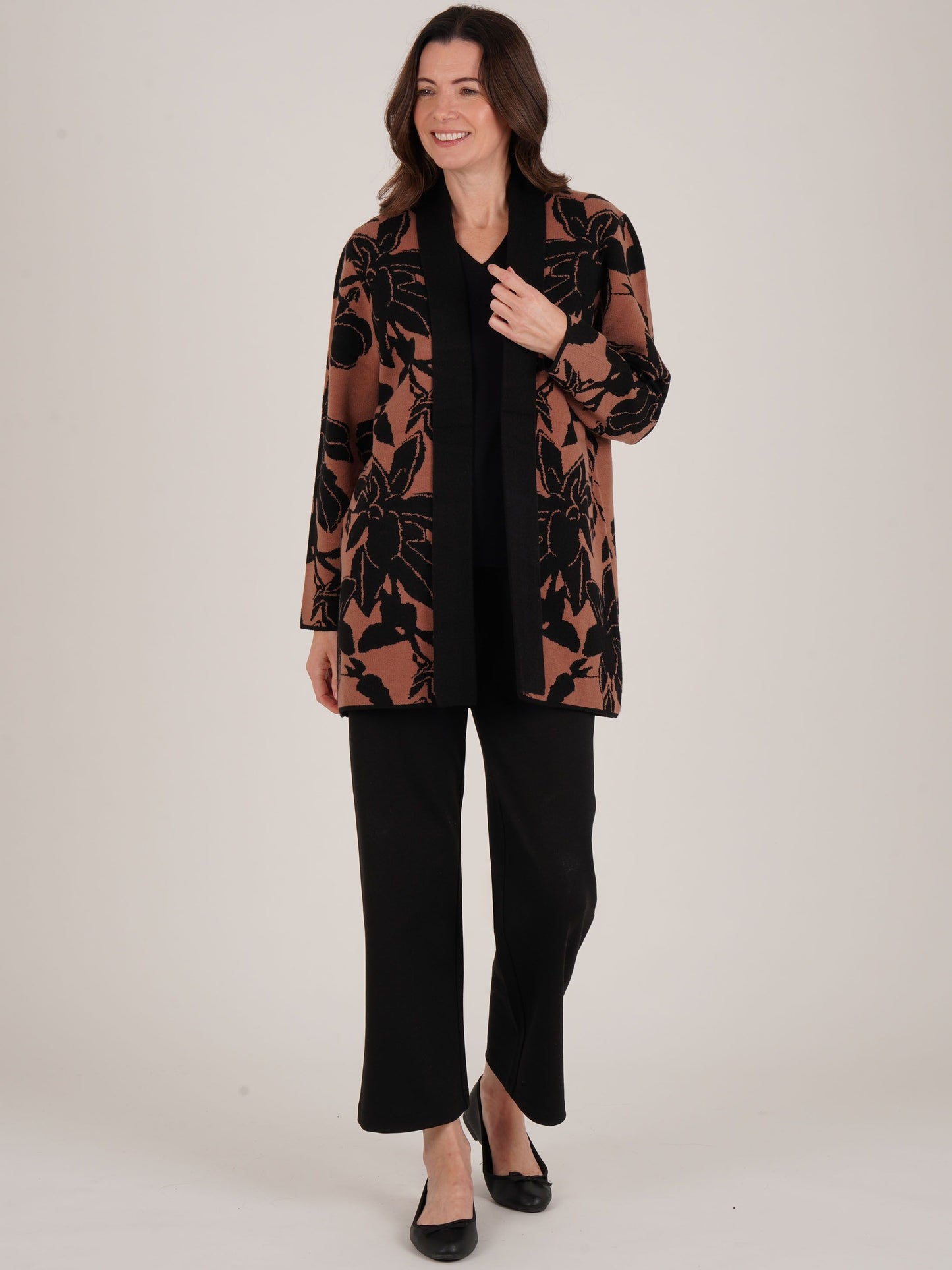 TIGI Longline Floral Cardi - Camel