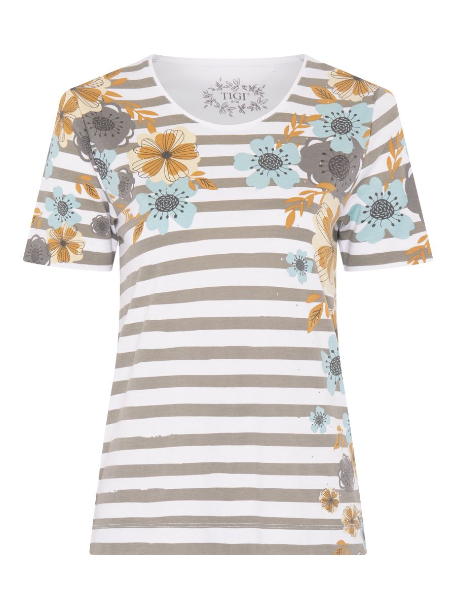 TIGI Stripe & Floral Blend Print Top