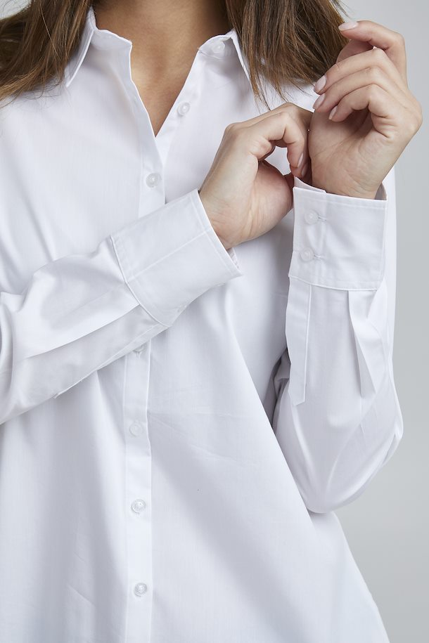 Fransa Classic Shirt/ Blouse with Dipped Hem - Plain white