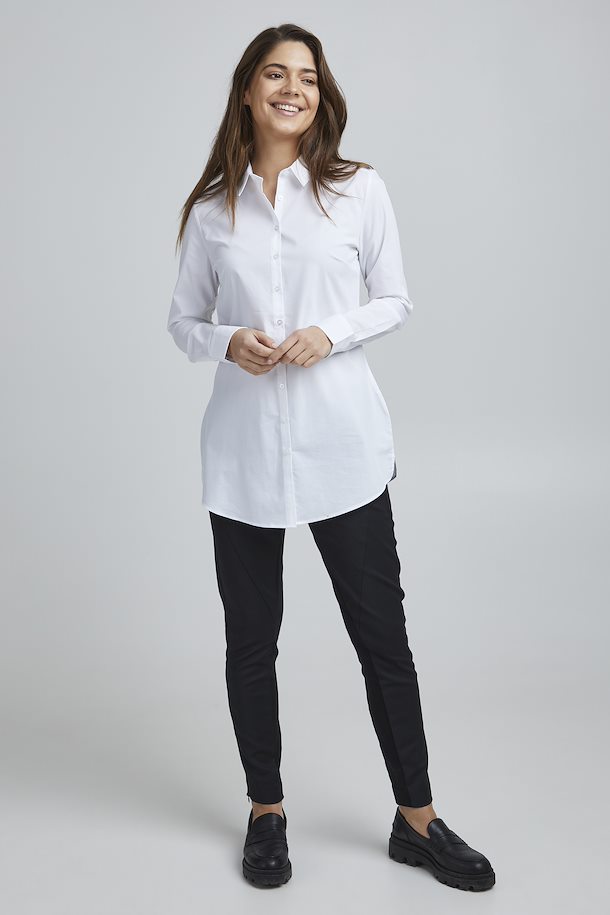 Fransa Classic Shirt/ Blouse with Dipped Hem - Plain white