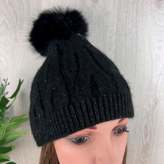 Cable Knit Sparkle Bobble Hat - Choice of colours