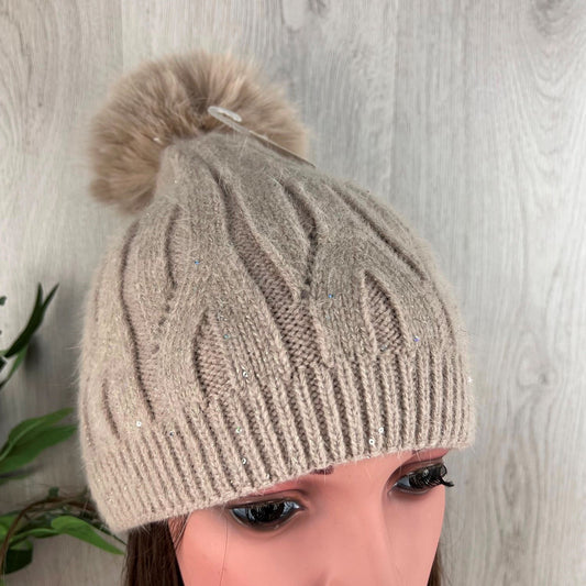 Cable Knit Sparkle Bobble Hat - Choice of colours