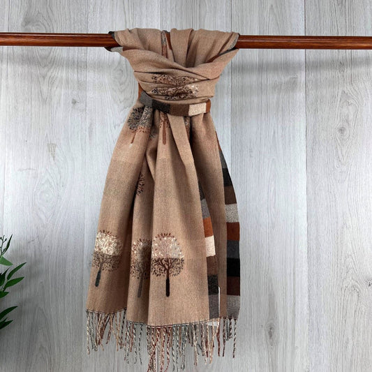 Tree Print Winter Wrap/ Scarf - Beige