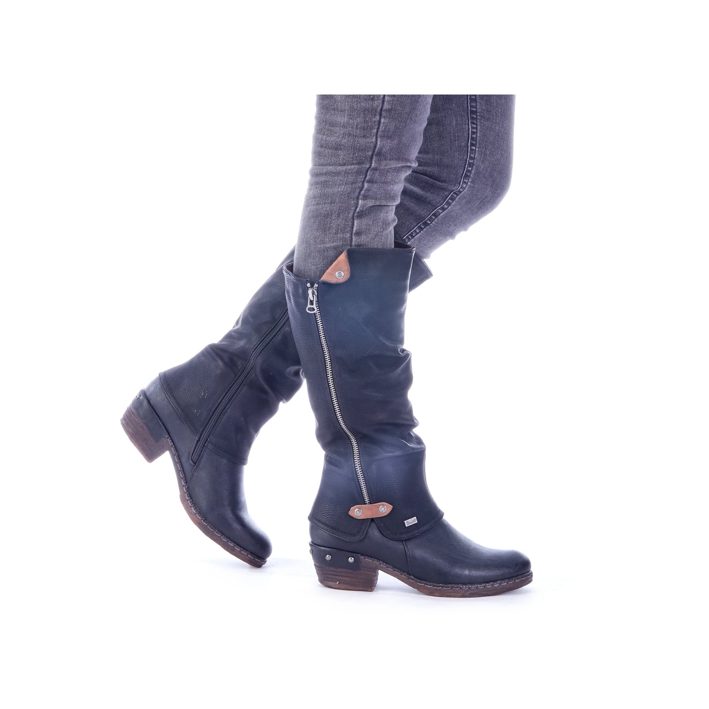 Rieker Ladies Tall Zip Boots 93655 - Black