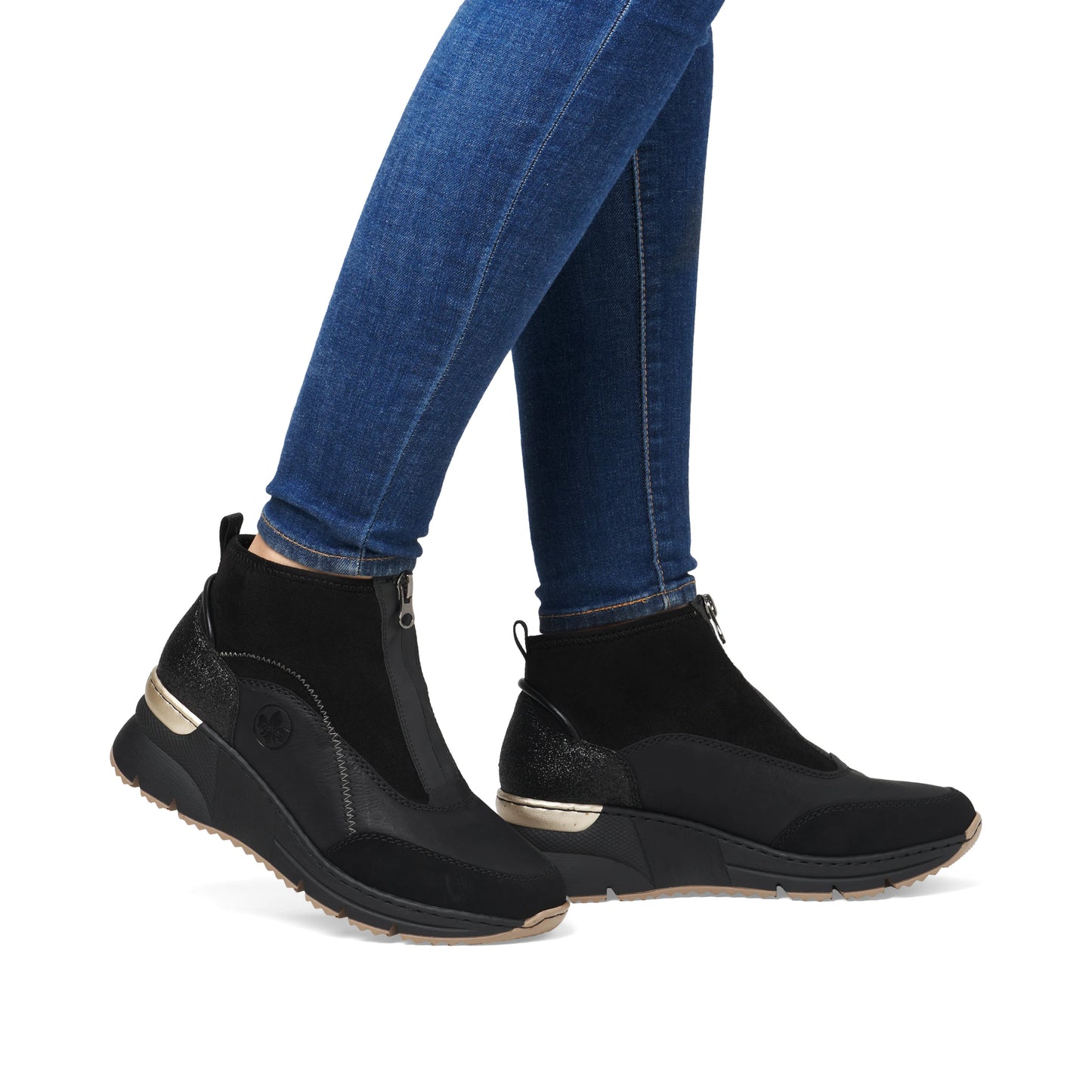 Rieker Ladies Wide Fitting Front Zip Boots N6361 - Black