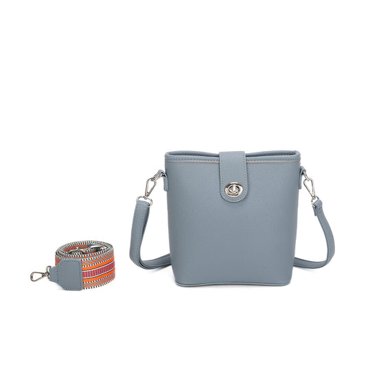Strathurie Vegan Leather Bucket Style Crossbody Bag - Blue