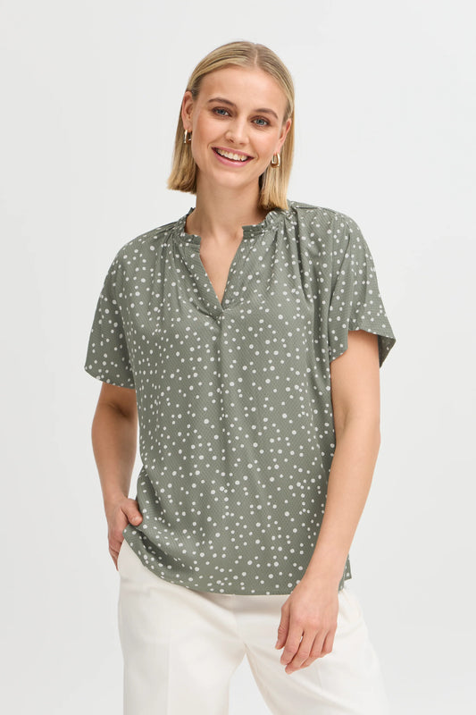 Fransa Kamma Short Sleeve Blouse - Khaki