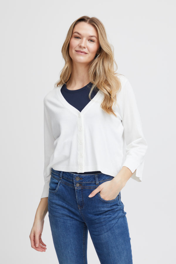 Fransa Clia Cropped Knitted Cardigan - Antique White