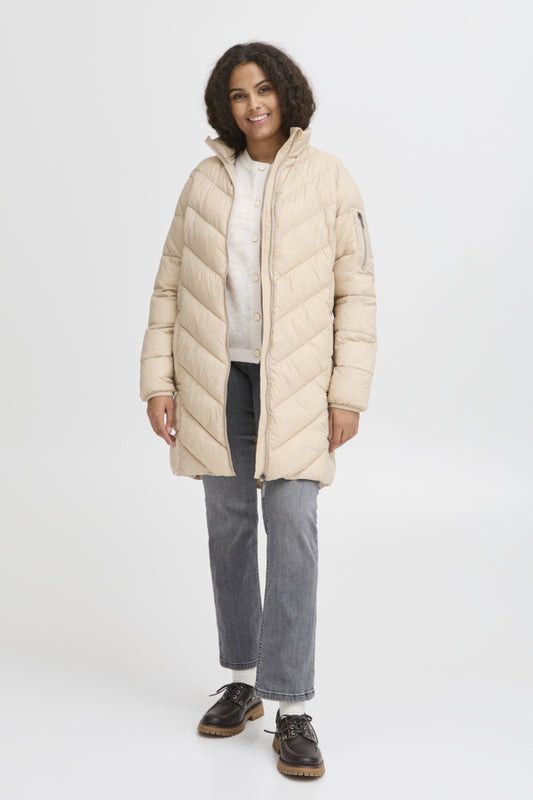 Fransa Long Padded Hooded Coat - Cream