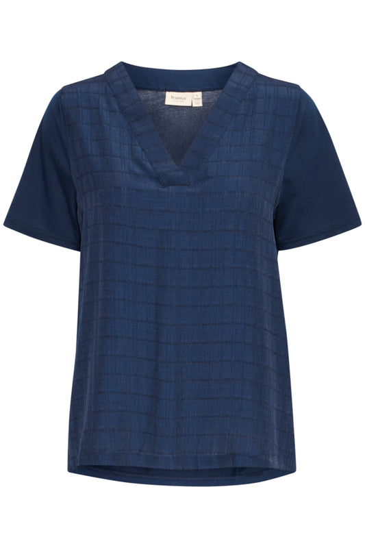 Fransa Zalina Short Sleeved V-neck Top - Navy