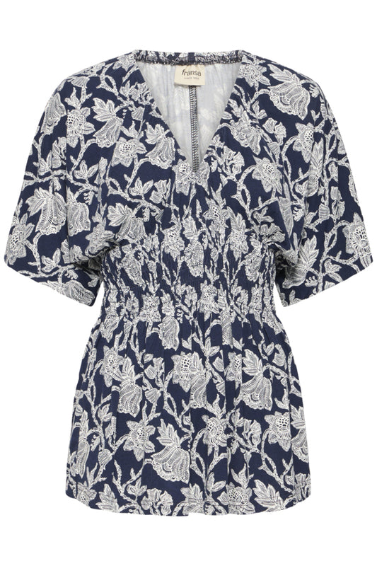 Fransa Amy Shirred Waist Blouse - Navy