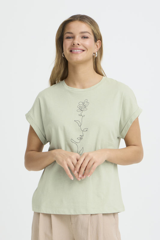 Fransa Gali 100% Cotton Tee with Graphic - Sage Green