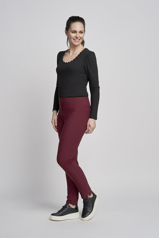 Pinns Buttercup Ankle Grazer 27" Stretch Trousers - Wine